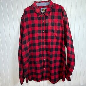 Lee Men's Red Black Buffalo Plaid Flannel Shirt Regular Fit Long Sleeve XXXL